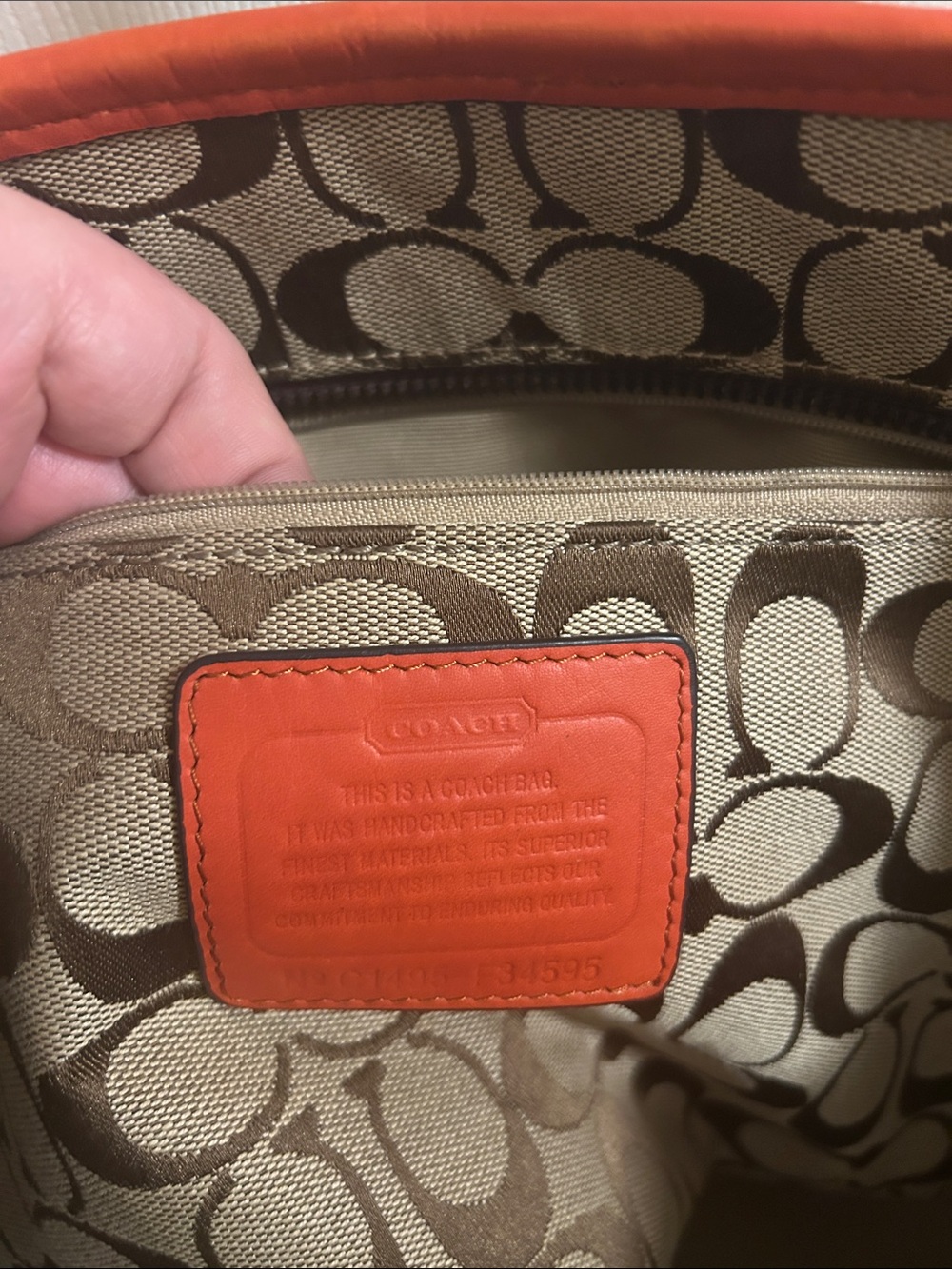 Coach Beige/Brown Signature Tote with Orange Trim - Picture 13 of 13